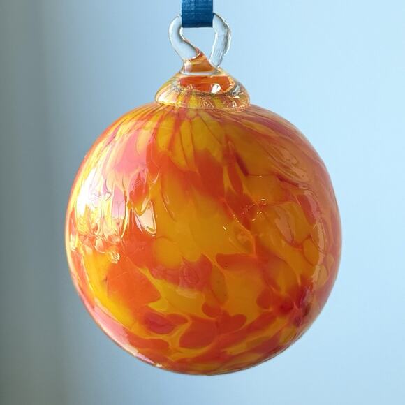 Glass Eye Studio Hand Blown Ornament Yellow & Orange Globe GES Seattle 3.5” - Picture 1 of 6